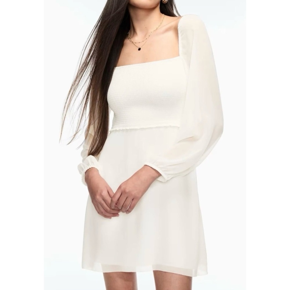 ARITZIA Wilfred White Villa Long Sleeve Chiffon Mini Dress